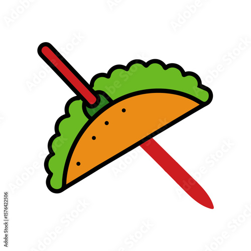 Taco combined with lightsaber creative idea Line Art Vector illustration