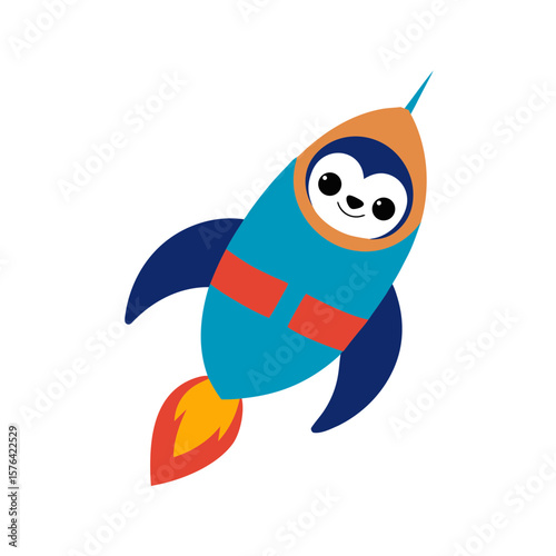 Sloth on rocket representing slow space ride Line Art Vector illustration