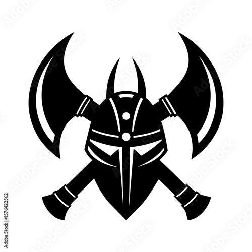 Warrior helmet with axes nordic heritage Line Art Vector illustration