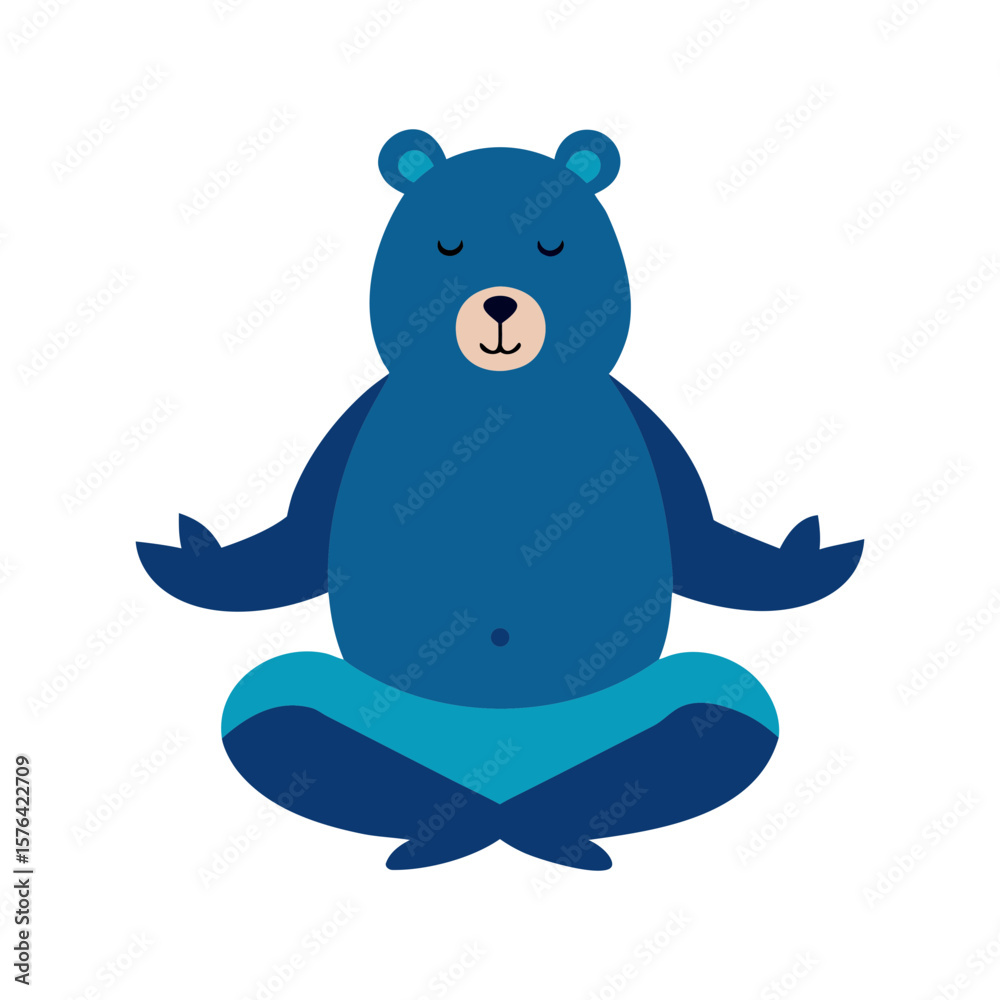 Fototapeta premium Relaxing bear in meditation yoga theme Line Art Vector illustration