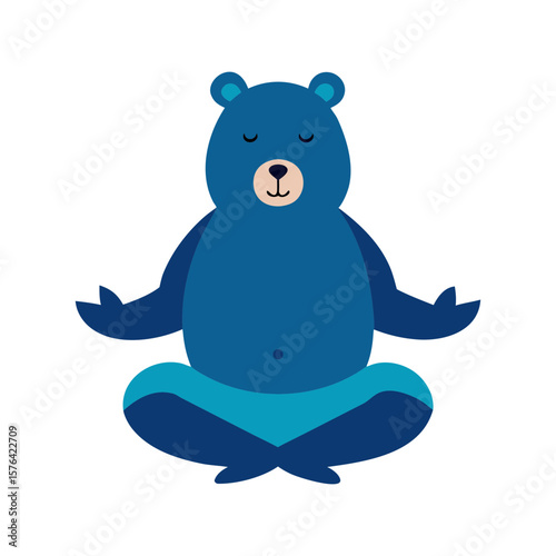Relaxing bear in meditation yoga theme Line Art Vector illustration