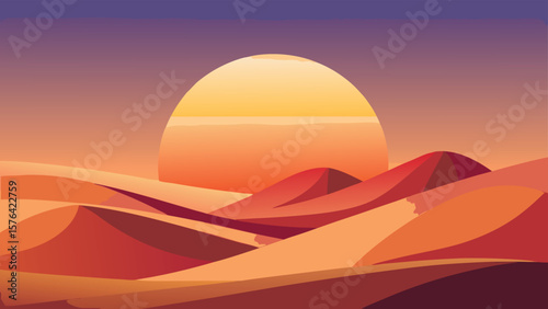Abstract sunset over desert dunes with warm colors offering a serene minimalist landscape suitable for creative projects