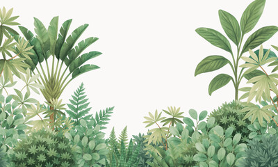 Papier peint photo Jungle Feuillage tropical aquarelle verdoyant  © csinie1