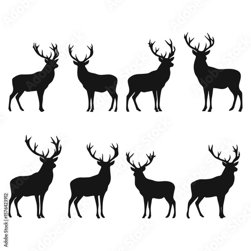 Vector art of multiple deer silhouettes isolated on a plain white background
