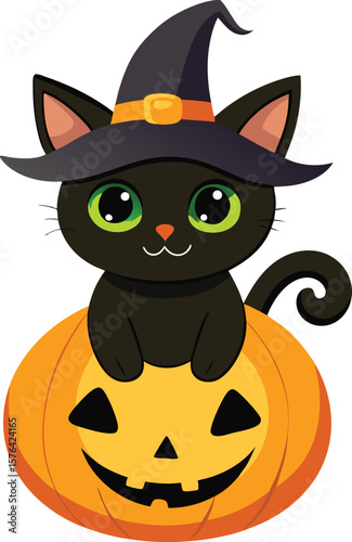 Halloween Black Cats With Pumpkin Vector Illustration, Halloween Vector Illustration, Pumpkin Vector Illustration, Halloween Scene with Pumpkin, Black Cats, and Bats, Halloween clipart with black cats