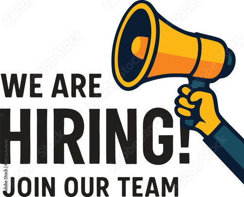 Vector art of we are hiring announcement with a megaphone isolated on white background