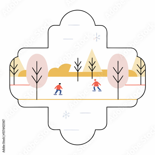 Children ice skating in snowy park puzzle piece