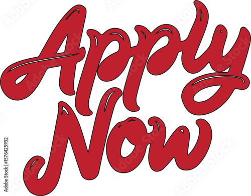 Vector art of apply now in red script font isolated on white background