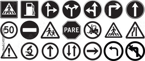 Collection of various traffic signs and symbols isolated on transparent background for road safety and navigation