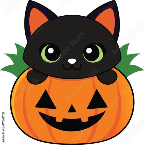 Halloween Black Cats With Pumpkin Vector Illustration, Halloween Vector Illustration, Pumpkin Vector Illustration, Halloween Scene with Pumpkin, Black Cats, and Bats, Halloween clipart with black cats