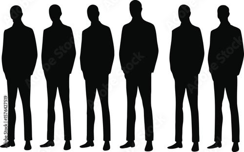 Silhouettes of a man and woman standing in various body shapes and poses vector illustration