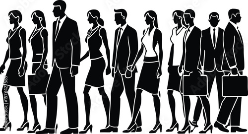 Silhouettes of business people and models in various poses vector illustration