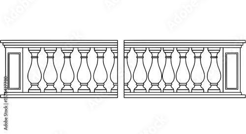 Decorative balustrade SVG, ornate railing design, classical balcony栏杆, elegant architectural element, AI generated vector illustration