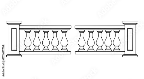 Decorative balustrade SVG, ornate railing design, classical balcony栏杆, elegant architectural element, AI generated vector illustration