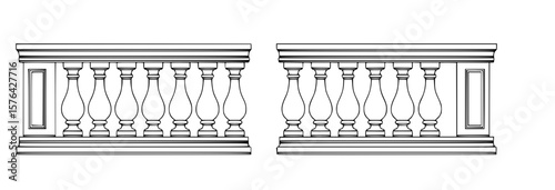 Decorative balustrade SVG, ornate railing design, classical balcony栏杆, elegant architectural element, AI generated vector illustration