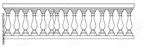 Decorative balustrade SVG, ornate railing design, classical balcony栏杆, elegant architectural element, AI generated vector illustration