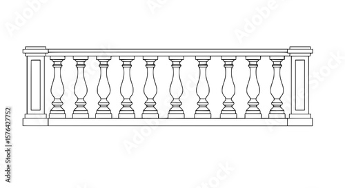 Decorative balustrade SVG, ornate railing design, classical balcony栏杆, elegant architectural element, AI generated vector illustration