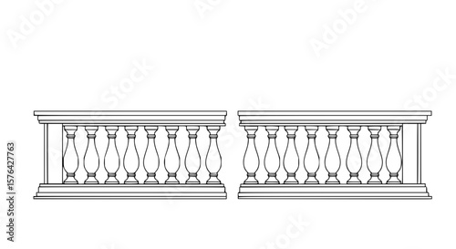 Decorative balustrade SVG, ornate railing design, classical balcony栏杆, elegant architectural element, AI generated vector illustration
