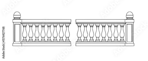 Decorative balustrade SVG, ornate railing design, classical balcony栏杆, elegant architectural element, AI generated vector illustration