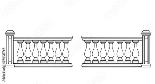 Decorative balustrade SVG, ornate railing design, classical balcony栏杆, elegant architectural element, AI generated vector illustration
