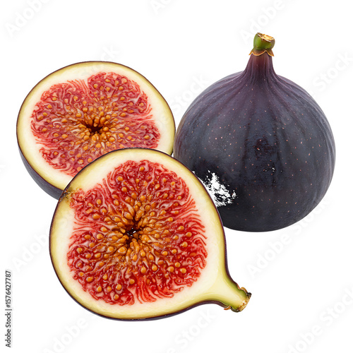 Ripe Figs Cut Halves Fresh Fruit isolated on a transparent background