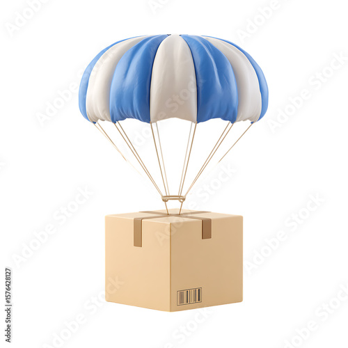 3D Parachute With Box Icon Isolated On Transparent Background