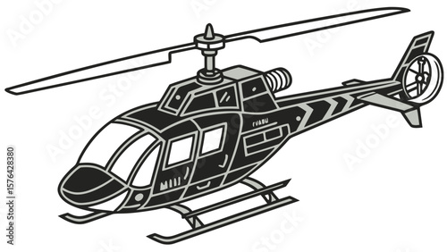 Helicopter illustration vector graphic design black and white aviation transport vehicle rotorcraft isolated clip art