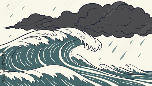 Ocean waves crashing during a storm illustration vector graphic design element for weather and nature visuals