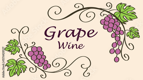 Grape wine illustration for winery vineyard or wine bar logo with grapes and leaves design element vector