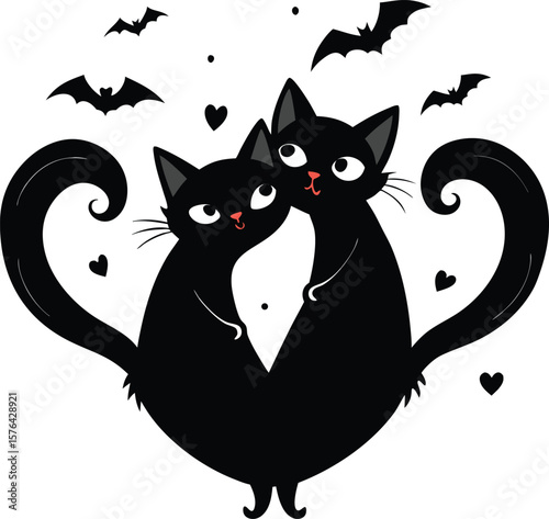 Black Cats Vector Illustration, Halloween Black Cat T-Shirt Design, Black Cat silhouette, black cat - vector , Spooky Black Cat Vector Illustration , black cat paw print clip art, vector style, 