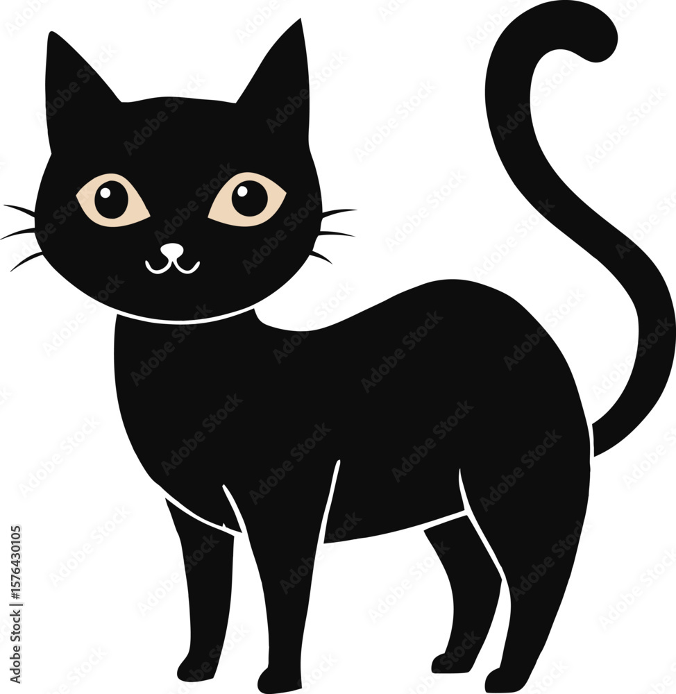 Obraz premium Black Cats Vector Illustration, Halloween Black Cat T-Shirt Design, Black Cat silhouette, black cat - vector , Spooky Black Cat Vector Illustration , black cat paw print clip art, vector style,