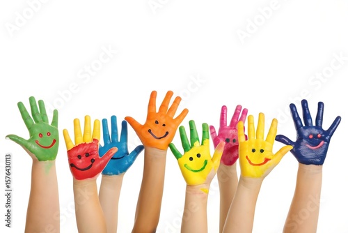 Colorful Painted Hands with Happy Faces

