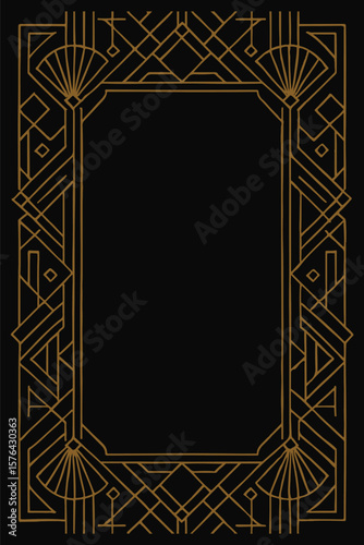 Golden antique picture frame with ornate design on black background