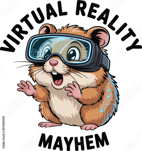 Excited cartoon hamster wearing virtual reality goggles vector