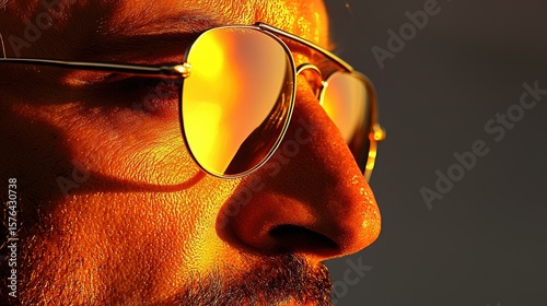 Close-up profile view of a man wearing aviator sunglasses.