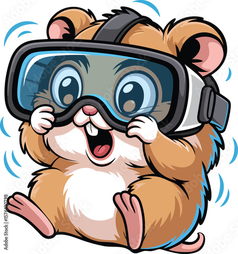 Excited cartoon hamster wearing virtual reality goggles vector