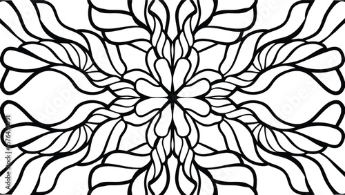 Abstract black and white radial pattern with organic shapes radiating from the center point design