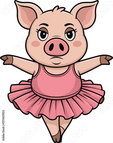Pink pig ballerina dancing gracefully in tutu animal ballet