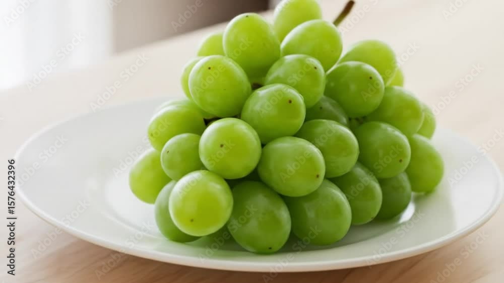 Lustrous green grapes cluster elegantly on plate Lustrous green grapes cluster elegantly on plate