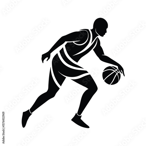 Basketball player dribbling the ball silhouette vector illustration