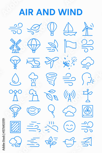 Collection of simple line art illustrations depicting various aspects of air and wind.