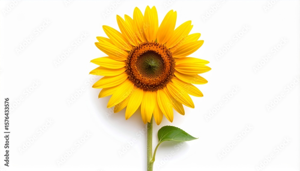 Fototapeta premium Girasol con pétalos amarillos simétricos y centro marrón circular mostrando su forma característica y vibrante