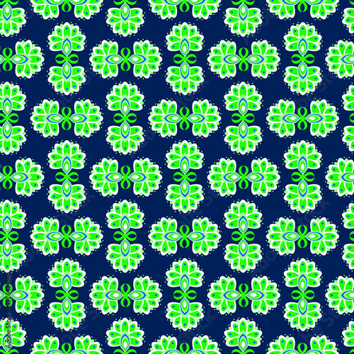 Navy and Lime Green Bright Abstract Floral Seamless Repeat
