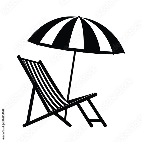 Beach chair with umbrella lounge summer vacation silhouette vector illustration