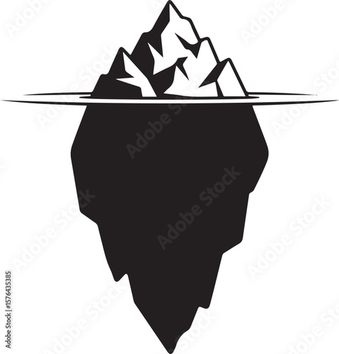 Abstract geometric iceberg with sharp peaks and a large underwater base silhouette
