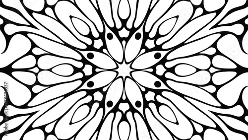 Abstract black and white pattern featuring organic shapes and flowing lines in a chaotic design