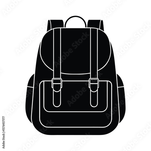 Isolated backpack with straps and pocket front view silhouette
