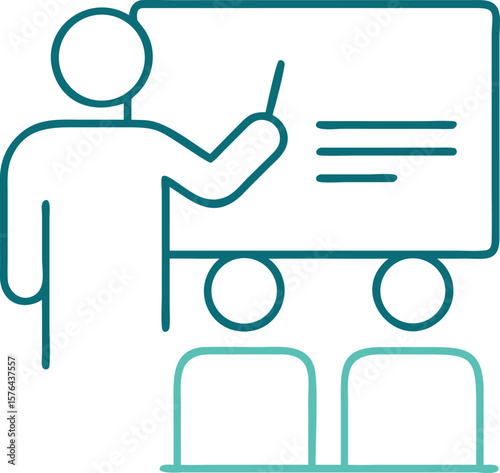 Classroom Lecture Icon. Professor or Teacher Explaining at the Whiteboard to Students.