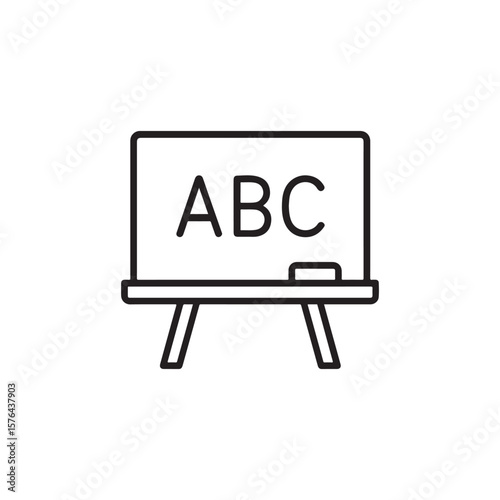 A simple, clean line art icon of a blackboard with the letters 'ABC' written on it, representing education, learning, and early childhood development.