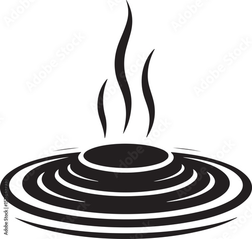 Abstract black and white stylized steam rising from ripples silhouette